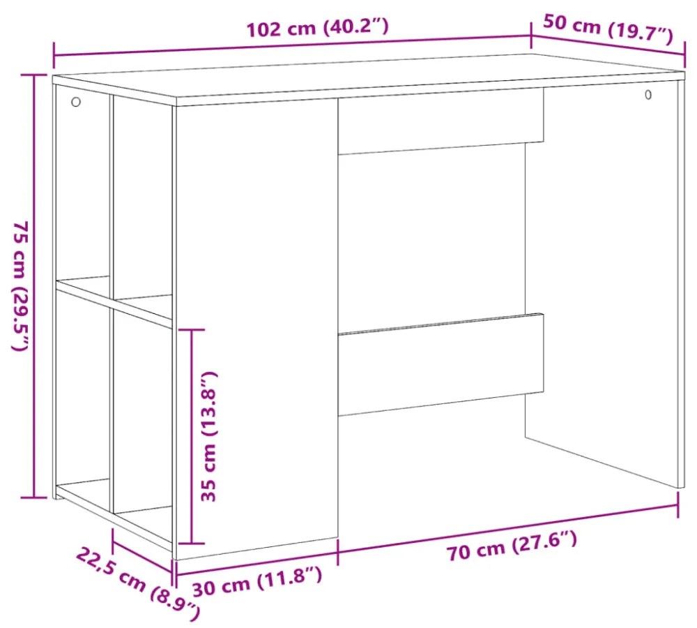 betonszürke szerelt fa íróasztal 102x50x75 cm