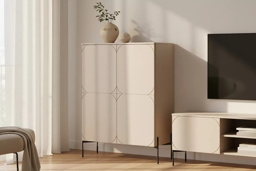 Sonatia magas komód 120 cm kétajtós, két rejtett fiókkal - kasmír