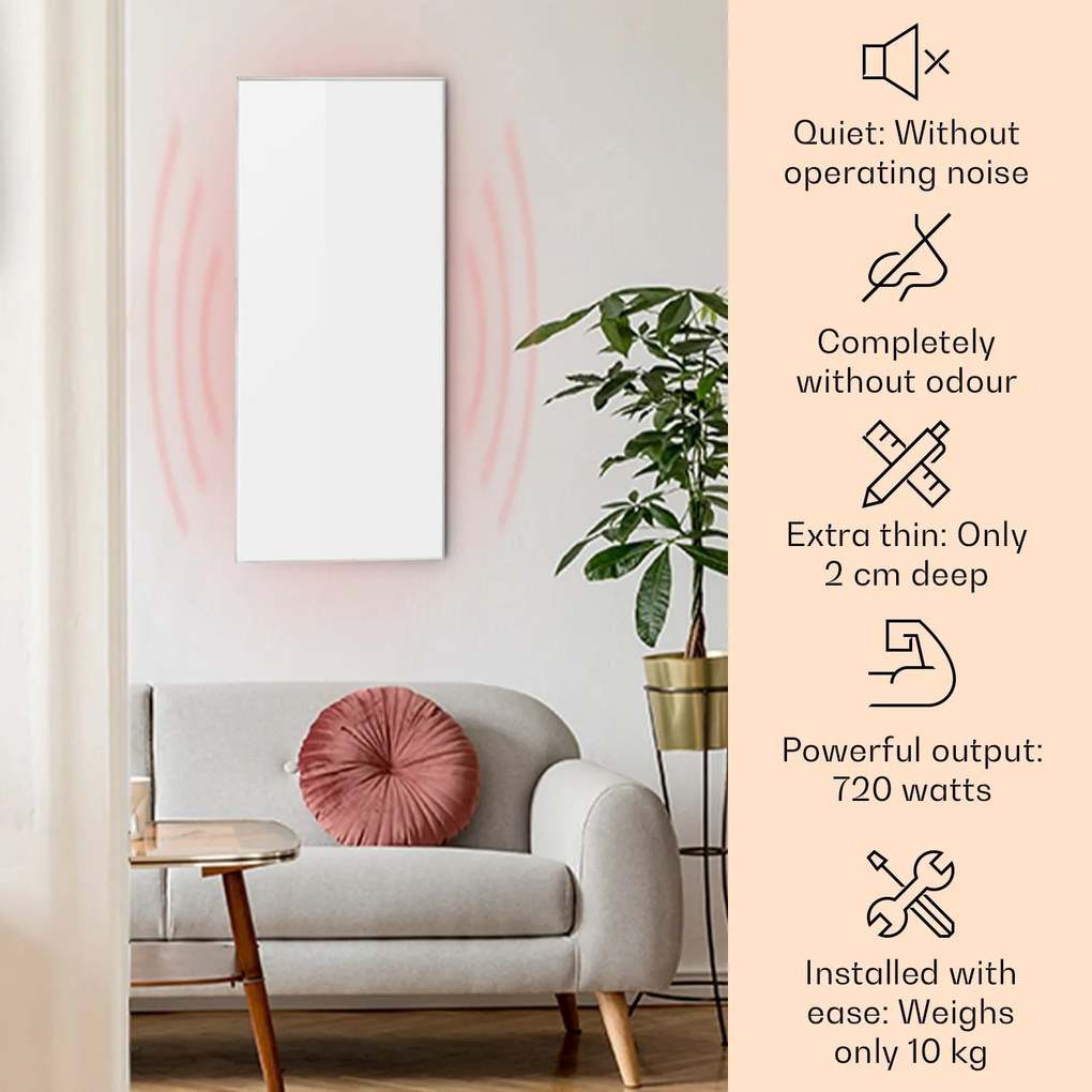 Klarstein Wonderwall Air 72, infravörös hősugárzó, 120 x 60 cm, 720 W, falra szerelhető, távirányító, fehér