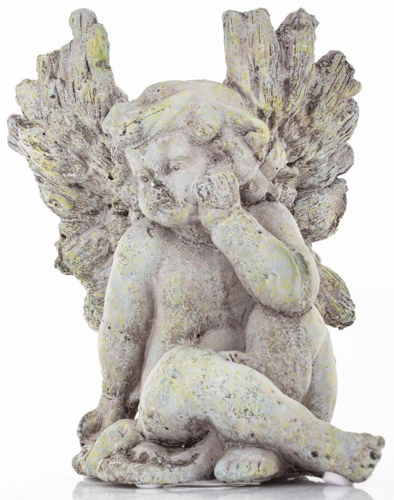 Cyrus design görög stílusú szárnyas szürke angyalka szobor cementből 18x15x14cm