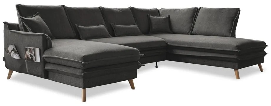 Sötétszürke kinyitható sarokkanapé (jobb oldali-U alakú) Charming Charlie – Miuform