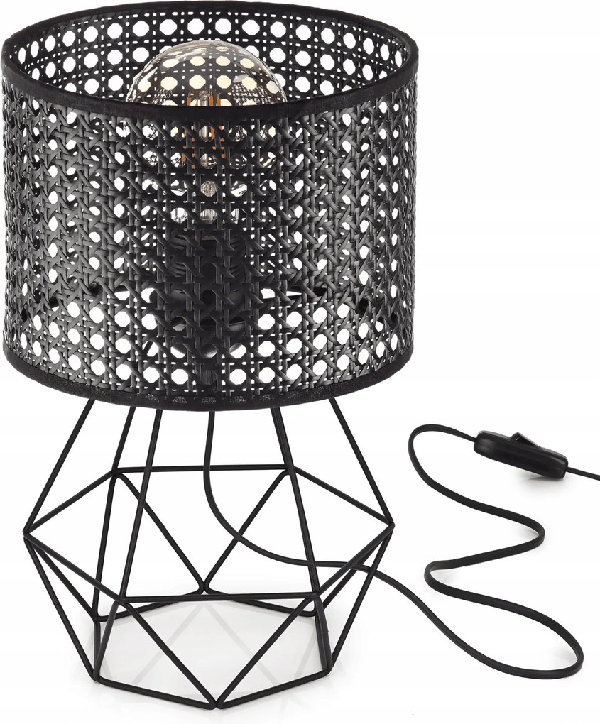 Asztali Éjjeli Lámpa Asztali Lámpabúra Lyukakkal Rattan Fekete