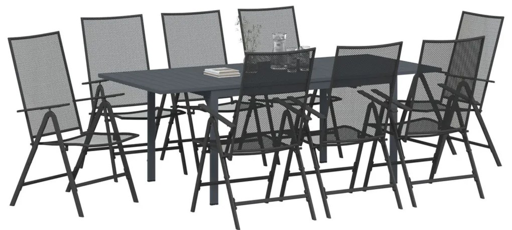 9 darabos előszobabútor szett antracit acélból, kihúzható kertasztal antracit (140-210)x90x73 cm acél