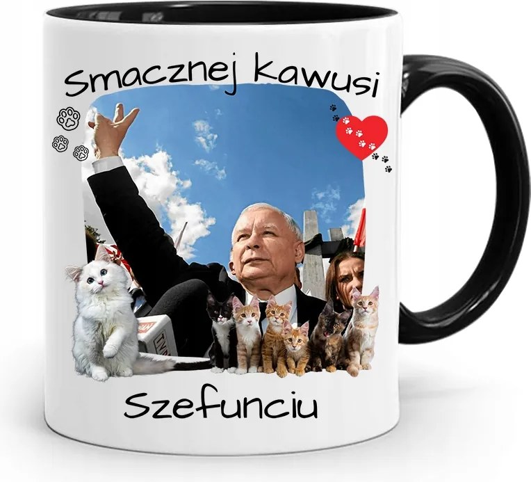 Bögre Fekete Vicces Pis Jaroslaw Kaczynski nyomott mintával