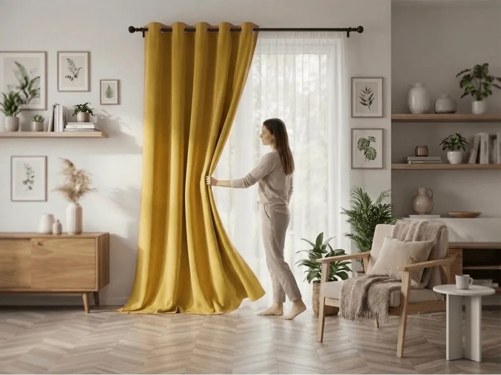 Sárga OXFORD függöny 140x250 cm Felfüggesztés: Fém gyűrűk