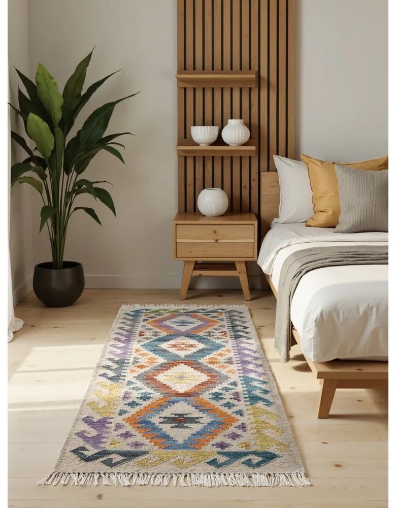 Kétoldalas kézi szövésű gyapjú futószőnyeg 60x190 cm Kamal Oasis – Nouristan