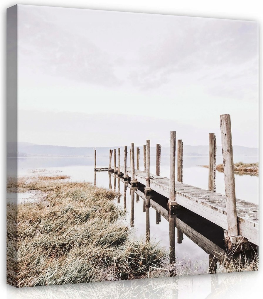 Vászonkép 40x40 Móló tükröződés nyugalom természet táj fa felhők csend