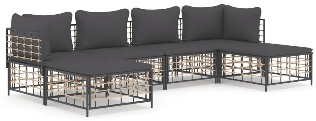6 részes antracitszürke polyrattan kerti ülőgarnitúra párnákkal