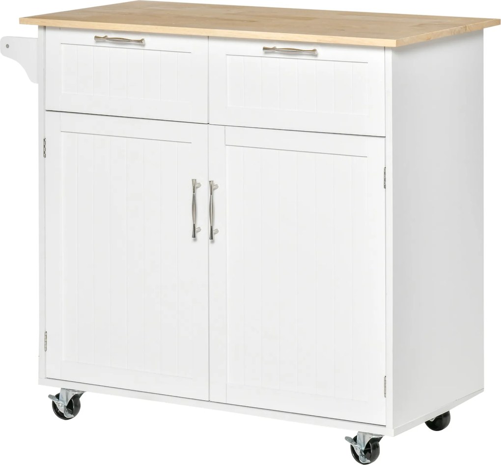 HOMCOM Konyhai Sziget Kerekeken Konyhai Kocsi Konyhai Buffet 2 Ajtóval 2 Fiókkal Konyharuha Akasztóval és Állítható Polccal Étkezőhöz Nappalihoz 104x4