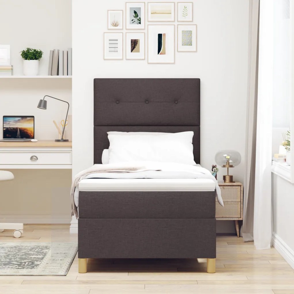 Box Spring Ágy Matrachoz Sötétbarna 90x200 cm Szövet