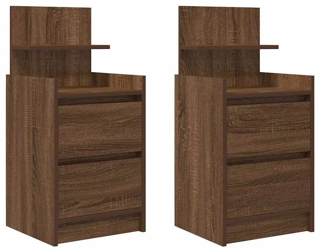 2 db barna tölgy éjjeliszekrények 2 fiókkal 38x34x80 cm