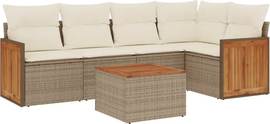 vidaXL 6 részes bézs polyrattan kerti ülőgarnitúra párnával