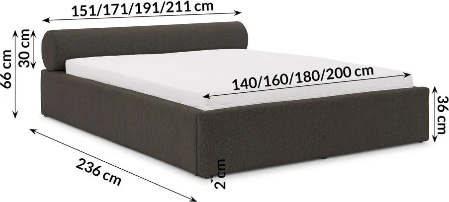 Sötétszürke kárpitozott ágyneműtartós franciaágy ágyráccsal 140x200 cm Cille – Ropez