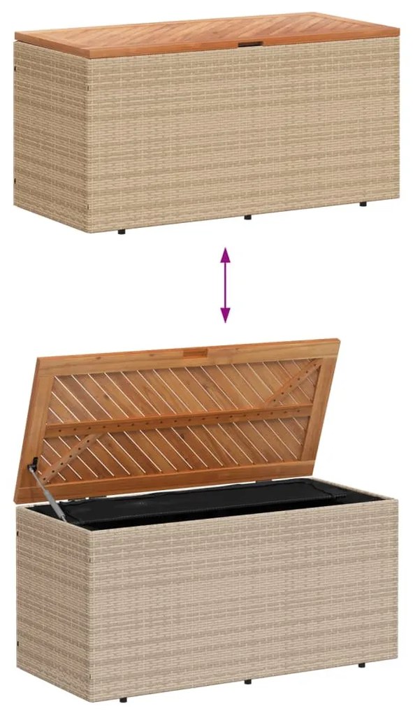bézs polyrattan és akácfa kerti tárolóláda 110 x 50 x 54 cm