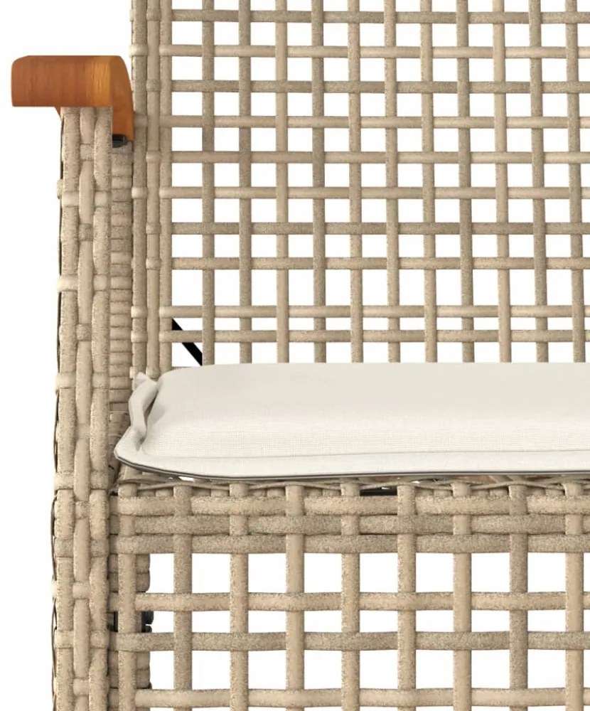 3 részes bézs polyrattan és akácfa bisztrószett párnákkal