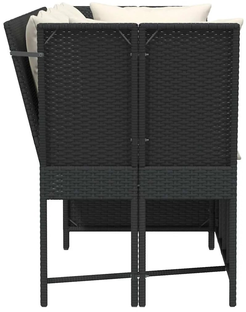 Fekete polyrattan kerti kanapé párnákkal