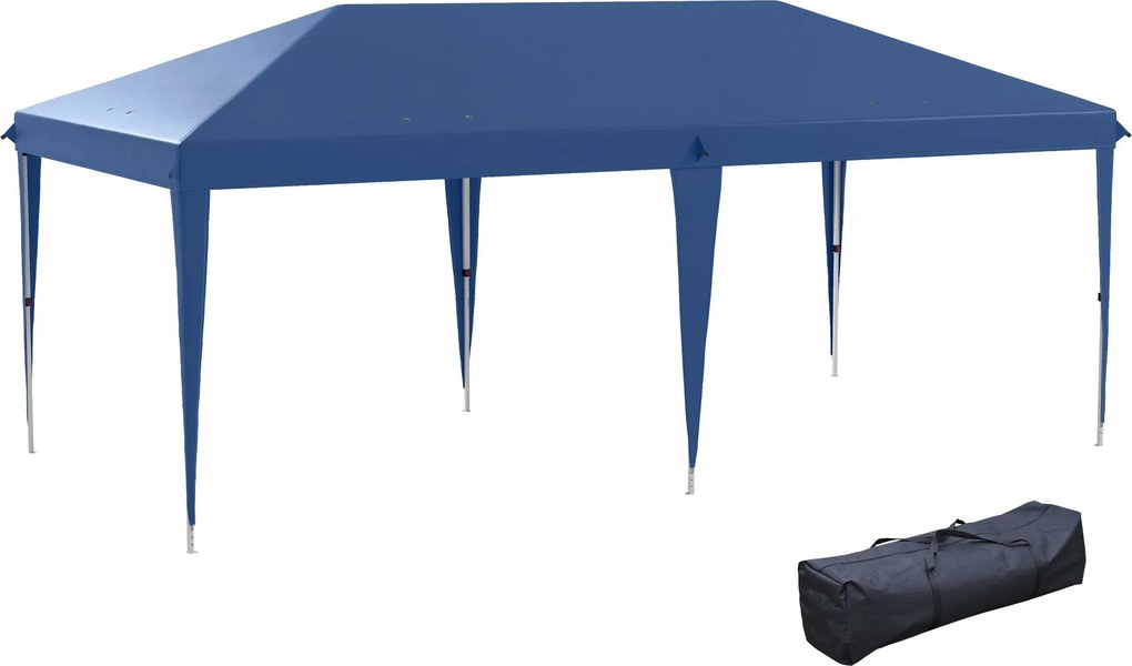 Outsunny Összecsukható Kertiszíj 6x3 m, 3 Fokozatban Állítható Magassággal, UV-álló Napernyővel és Hordtáskával Kerti Partikhoz Kék | Aosom