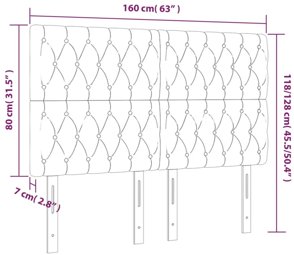 sötétzöld bársony LED-es fejtámla 160x7x118/128 cm