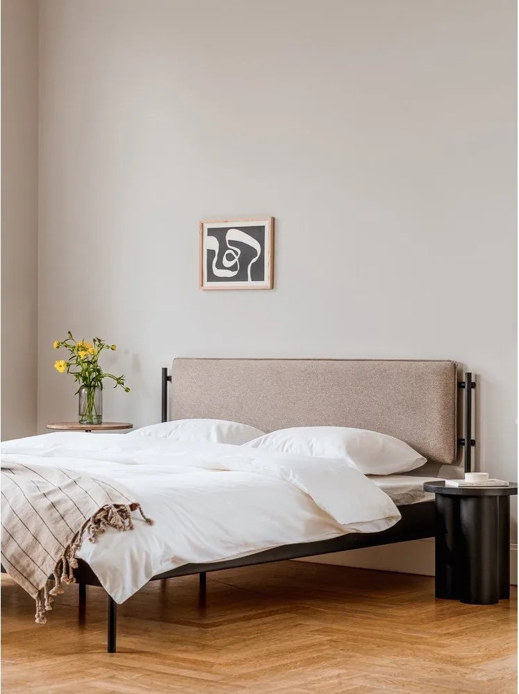 Fehér acél kárpitozott franciaágy ágyráccsal 180x200 cm Eton Basic – noo.ma