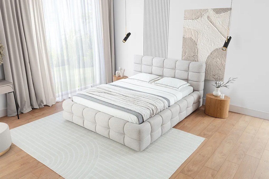 Bellora hálószobai ágy 160x200 cm - könnyen tisztítható bézs Leo 03 szövet