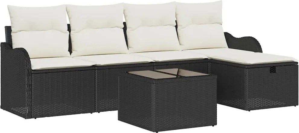 vidaXL Kerti Kanapé Szett párnával tárolóval 6 pcs Fekete Poli rattan