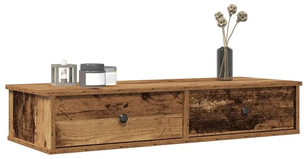 antik fa szerelt fa falipolc fiókokkal 100 x 37,5 x 19 cm