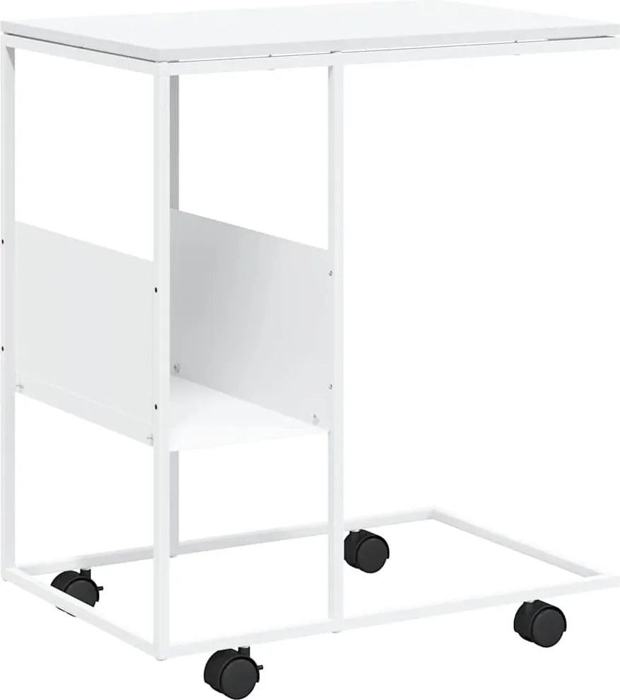 vidaXL fehér szerelt fa kisasztal kerekekkel 55x36x63,5 cm