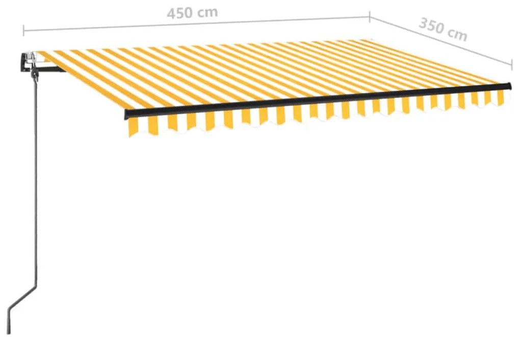 sárga-fehér szélérzékelős és LED-es napellenző 450 x 350 cm