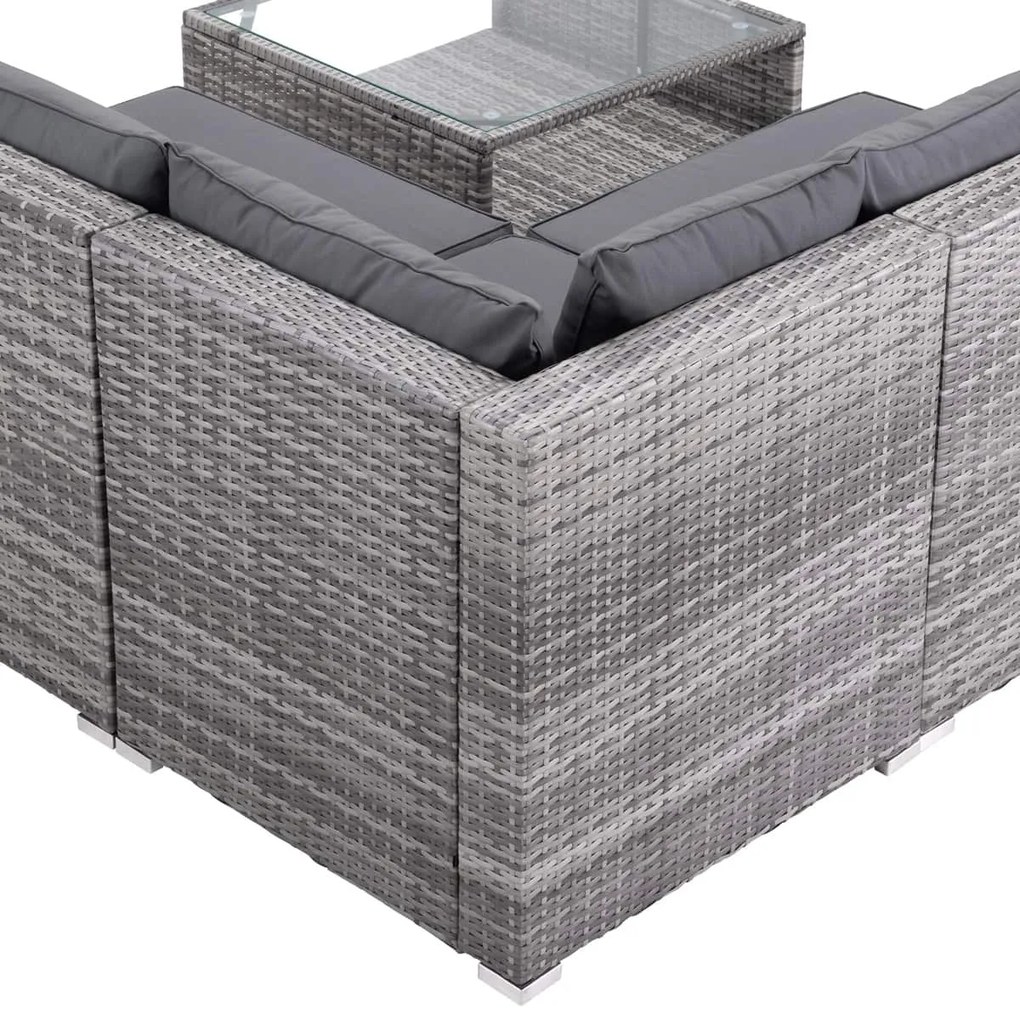 Casaria® Kerti rattan készlet XXL - szürke/antracit párnák