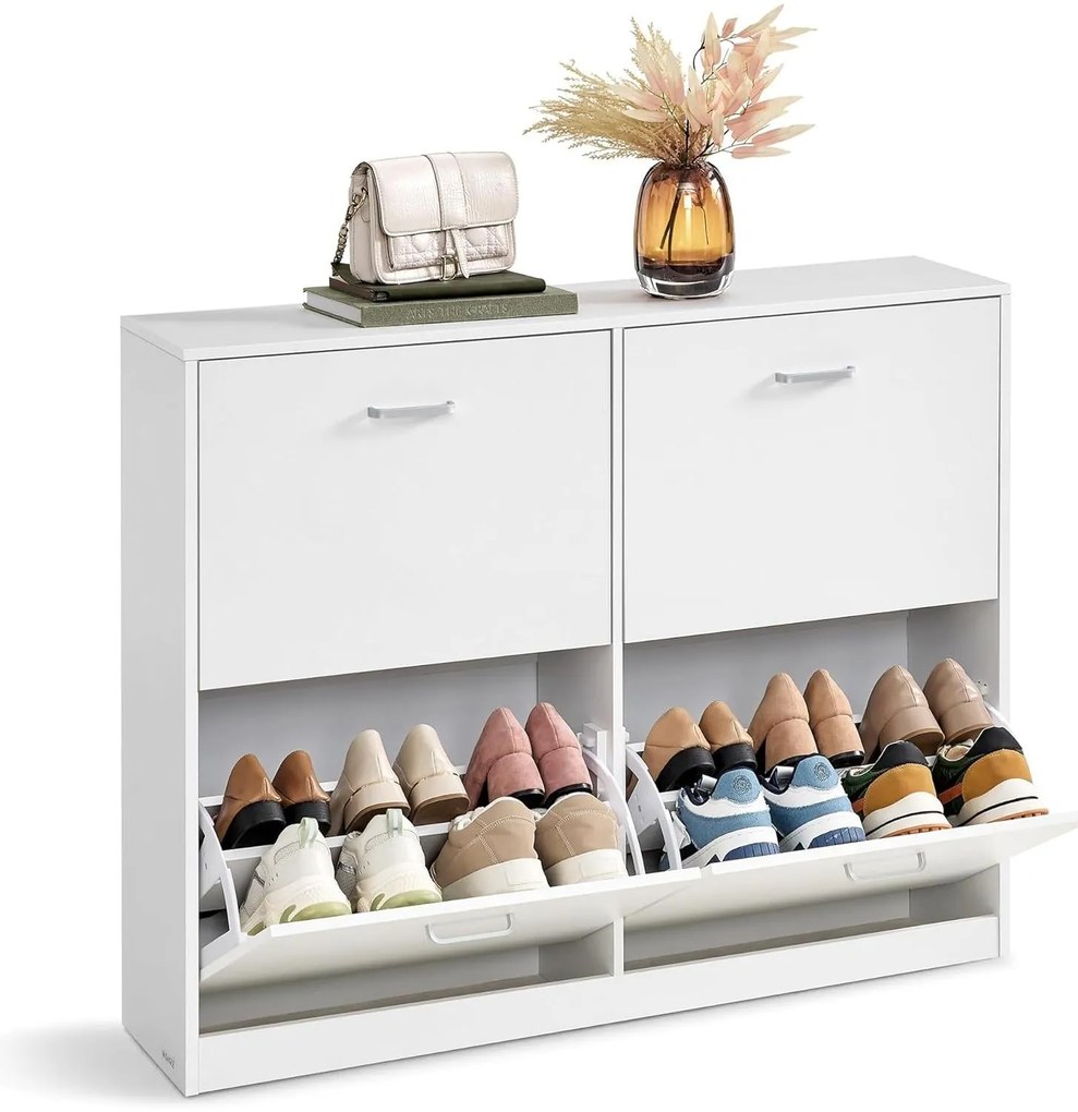 Cipőszekrény 4 billenő ajtóval 24x105x82,7 cm, hófehér