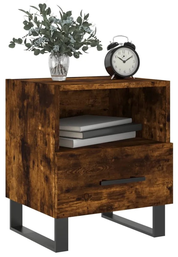2 db füstös tölgy színű szerelt fa éjjeliszekrény 40x35x47,5 cm