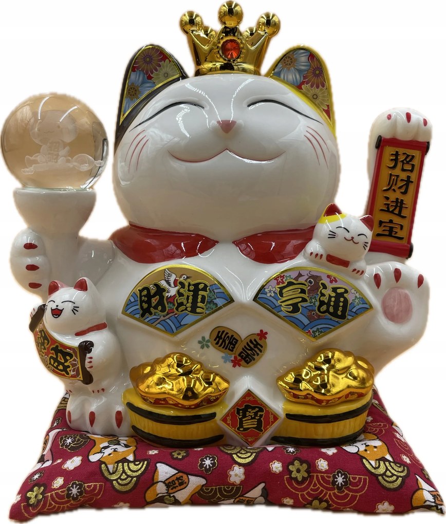 Japán Macska Maneki-Neko Boldogság Porcelán Üveggömb 30 cm