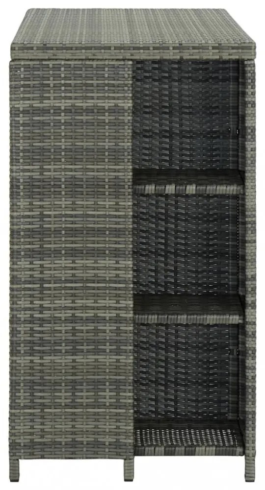 szürke polyrattan bárasztal tárolópolccal 120 x 60 x 110 cm