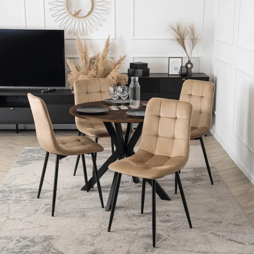 Kerek Étkezőasztal Rusztikus Tölgy/Fekete Színben. LAUREN 90 cm