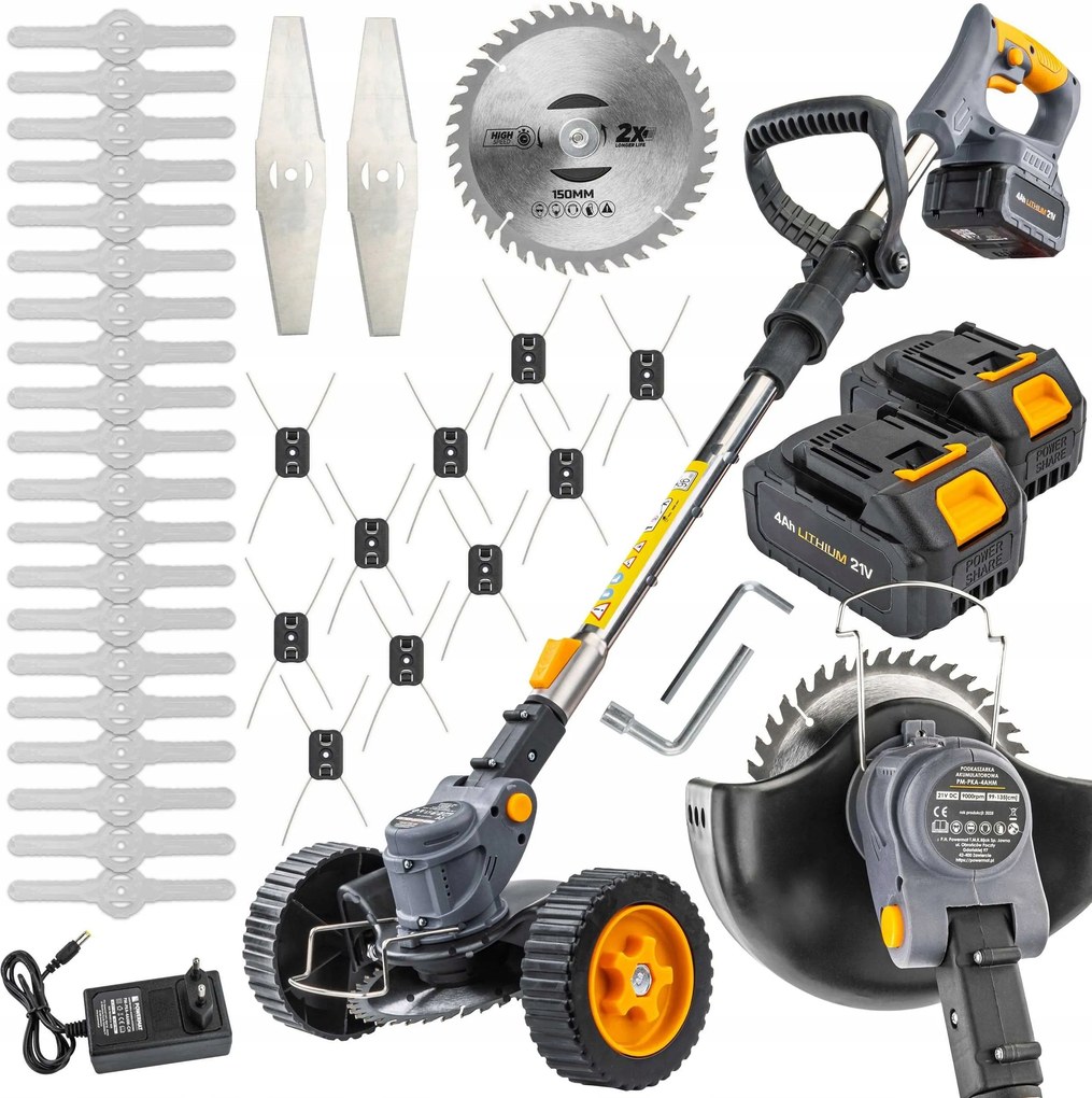 Akkumulátoros Szegélynyíró 21V 2X 4AH Powermat Kerekekkel Kompakt Szett