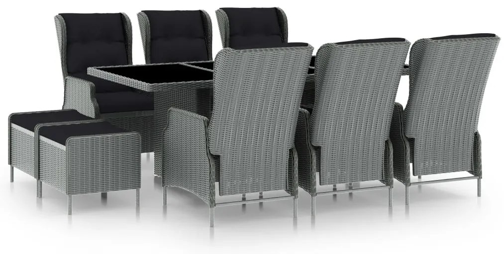 vidaXL 9 részes világosszürke polyrattan kültéri étkezőszett párnákkal