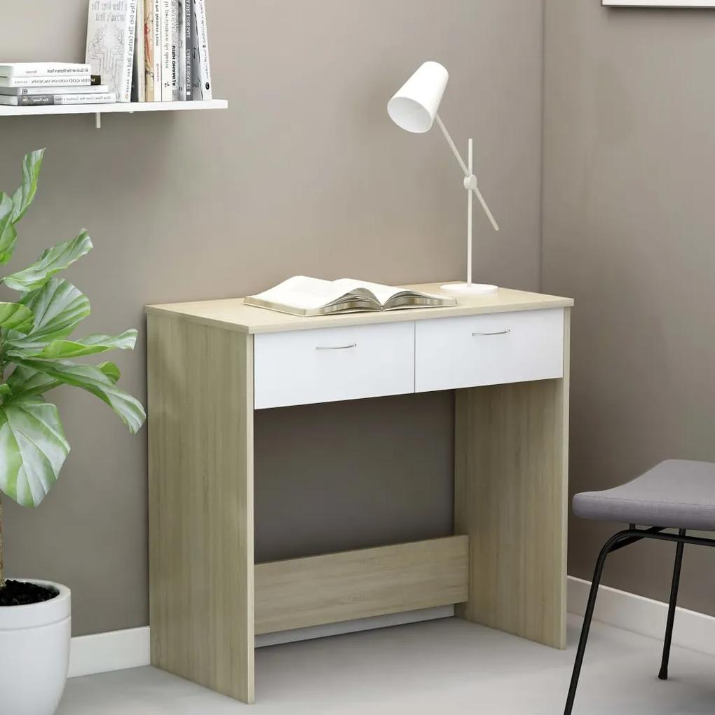 vidaXL fehér és sonomatölgy színű forgácslap íróasztal 80 x 40 x 75 cm