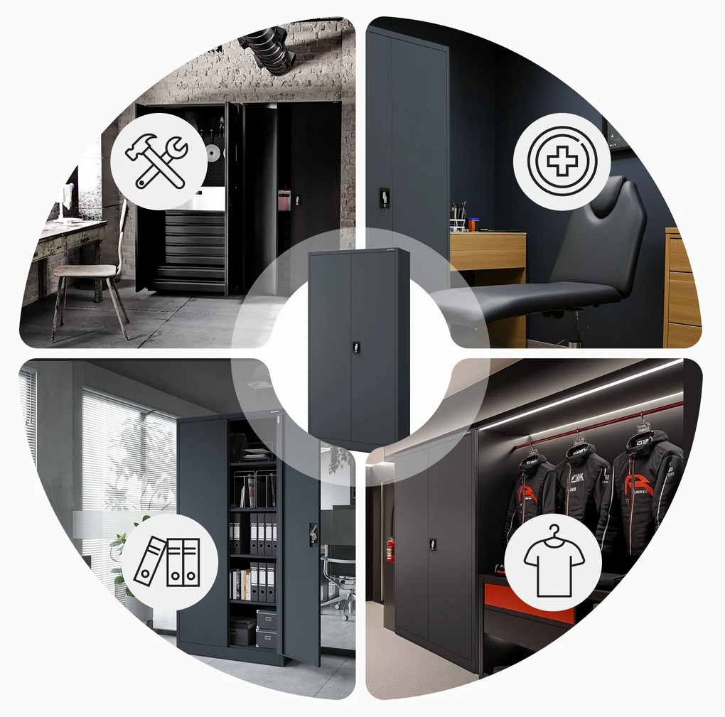 Fém iratszekrény JAN H, 900 x 1950 x 400 mm, antracit