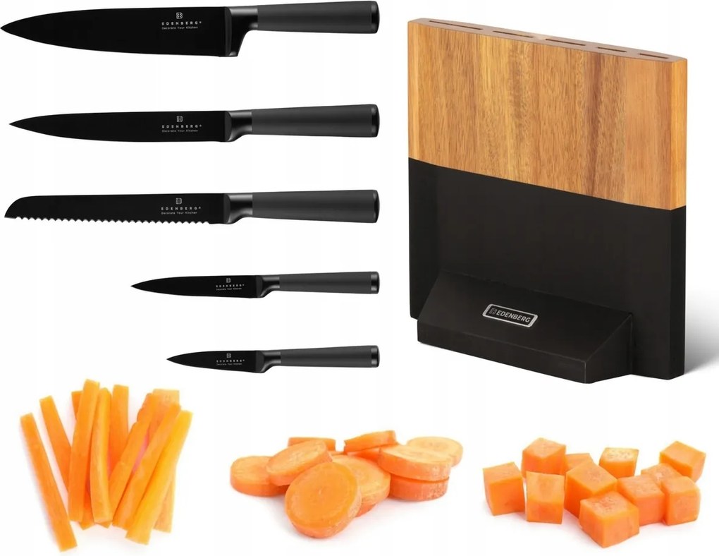Konyhai kés Edenberg állvánnyal EB-922 6 el fekete