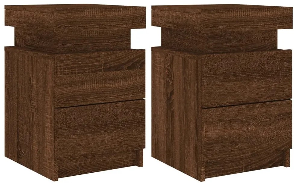 2 db barna tölgy színű éjjeliszekrény LED-ekkel 35 x 39 x 55 cm