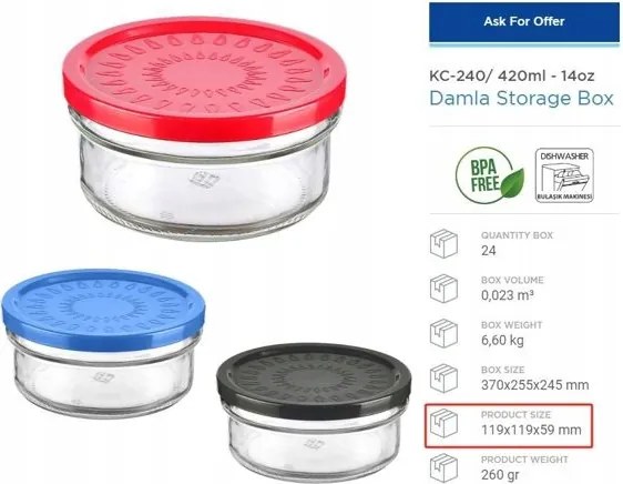 420 ml-es üveg tárolóedény fedővel