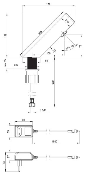 Deante BQR_P28V - Érintésmentes mosdócsap SENSE 230/6V csiszolt acél