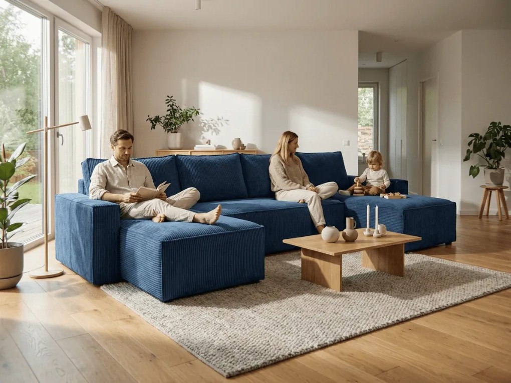 U alakú ülőgarnitúra SMART COSARO 295x140 cm, sötétkék