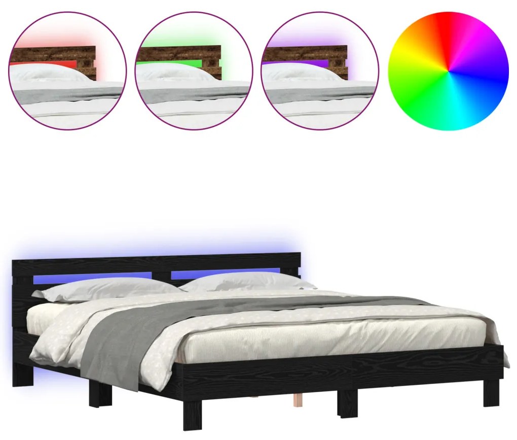 Ágykeret fejtámlával Musta tammi 200 x 200 cm Faanyag