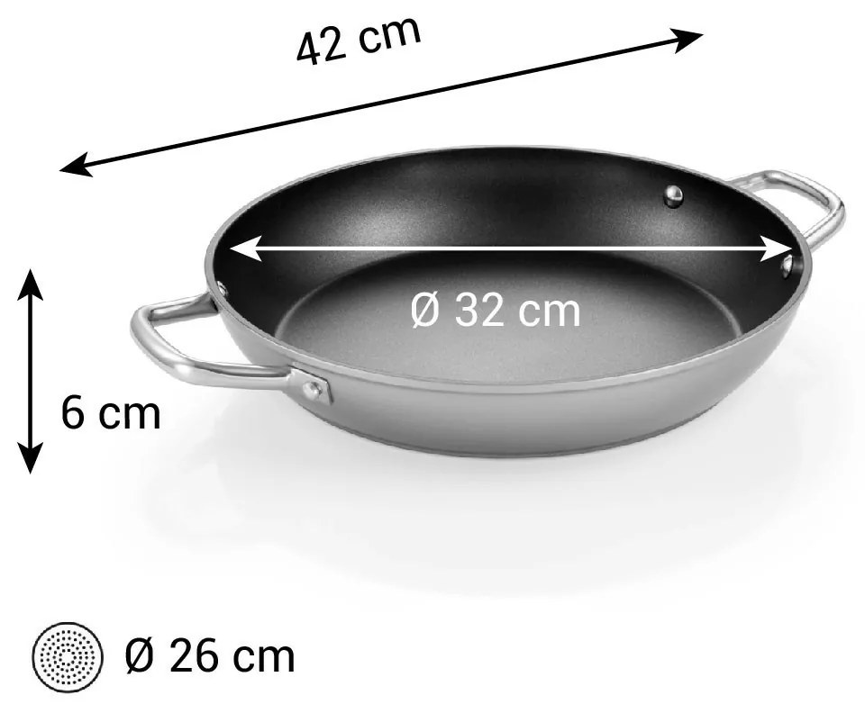 Tescoma GrandCHEF+ serpenyő átmérője 32 cm, 2fogantyúval, 32 cm átmérőjű