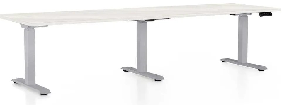 OfficeTech Long állítható magasságú asztal, 260 x 80 cm, szürke alap, fehér kőris