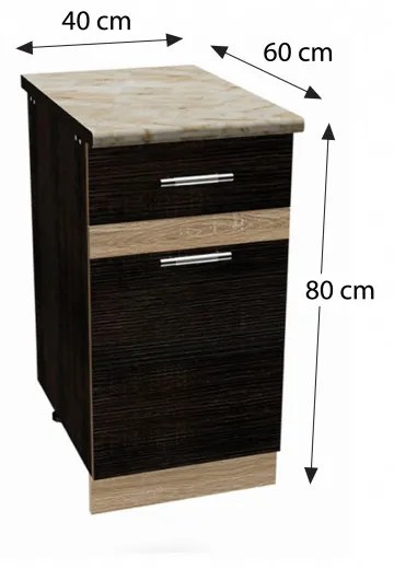 Salandra Elemes konyha 1 ajtós és fiókos alsószekrény DARK SONOMA 40 x 80 x 60 cm