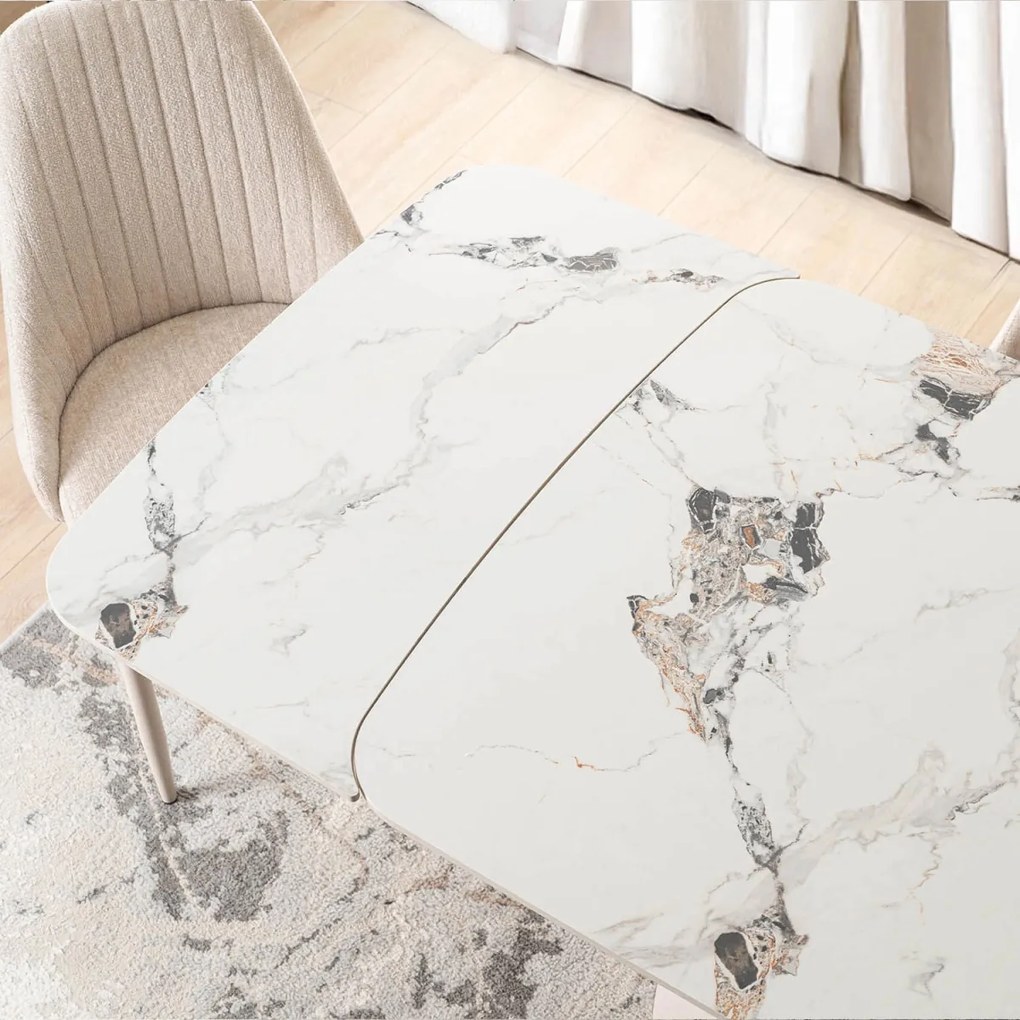 Stół Ceramiczny Rozkładany VERONA 160-240 cm Biały márvány/Kaszmir