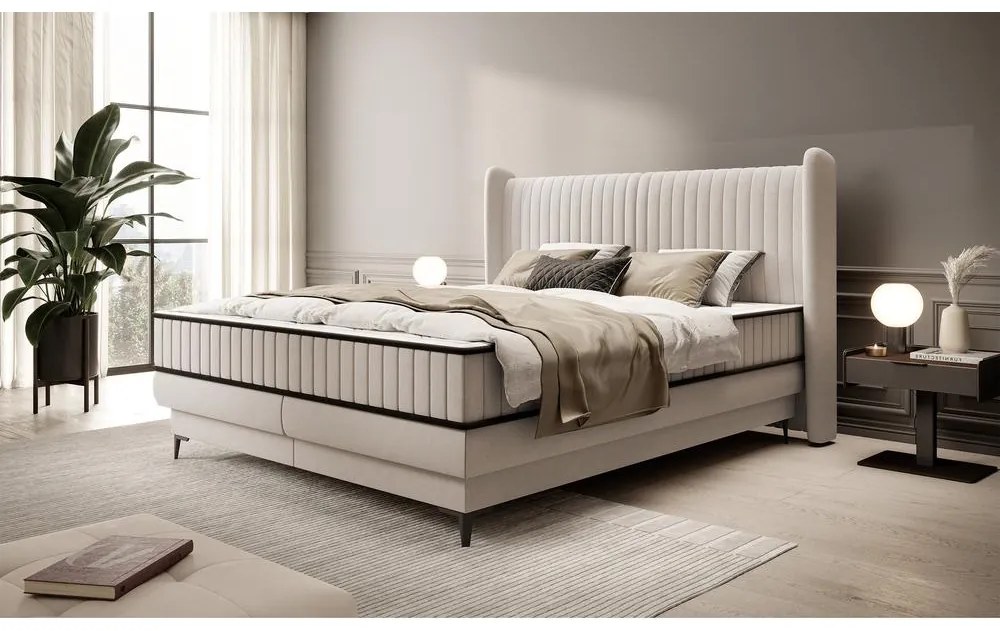 Kontinentális franciaágy 180 cm Dalmo 180 (ágyráccsal) (tárolóhellyel) (közepes bézs + fekete). 1099656