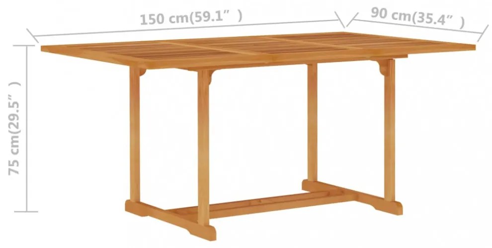 tömör tíkfa kerti asztal 150 x 90 x 75 cm